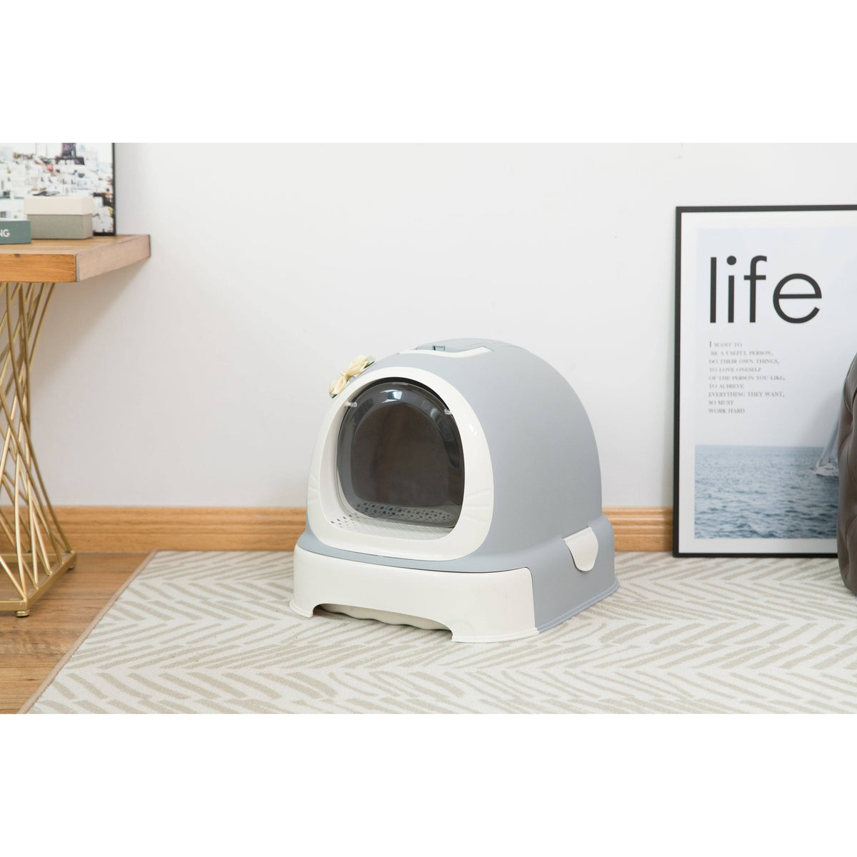 Fully Enclosed Hooded Litter Pan with Front Entry, Cat Litter Scoop Included V593