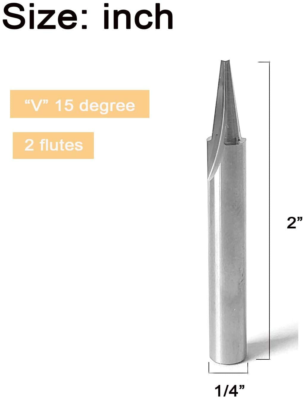 2 Pc Solid Carbide CNC Router Bit 15 Deg 1/4 Shank 1/16 Cutting Diameter F93620
