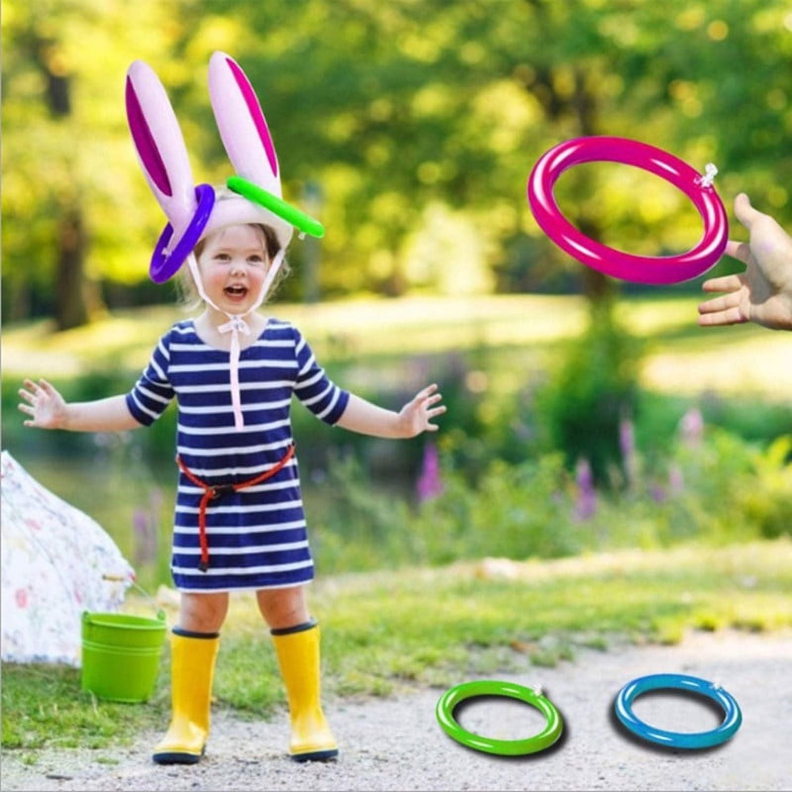 Inflatable Easter Bunny Hat with 4 Rings Wearable Toss Toy Y5138