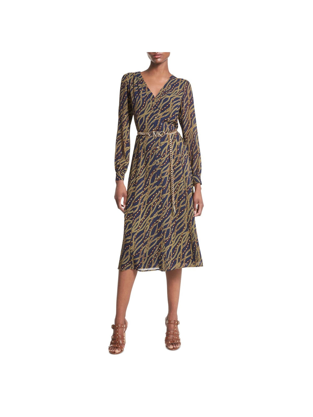 Navy V Neck Midi Cocktail Shirt Dress E5638