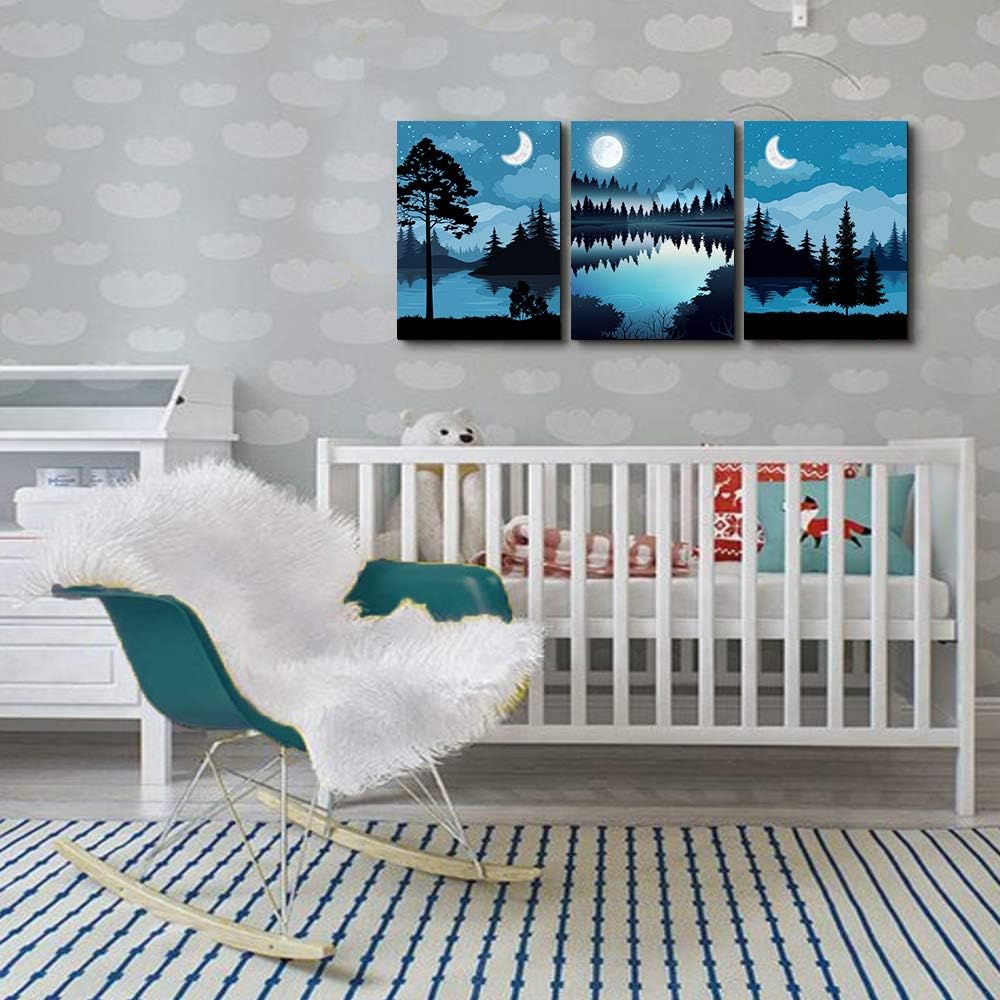 Blue Abstract Geometric Canvas Wall Art 3 Piece Framed J152966