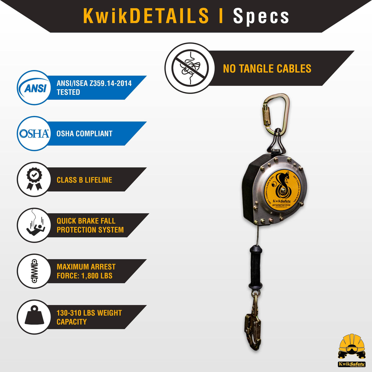 20’ Cable Self Retracting Lifeline J3778