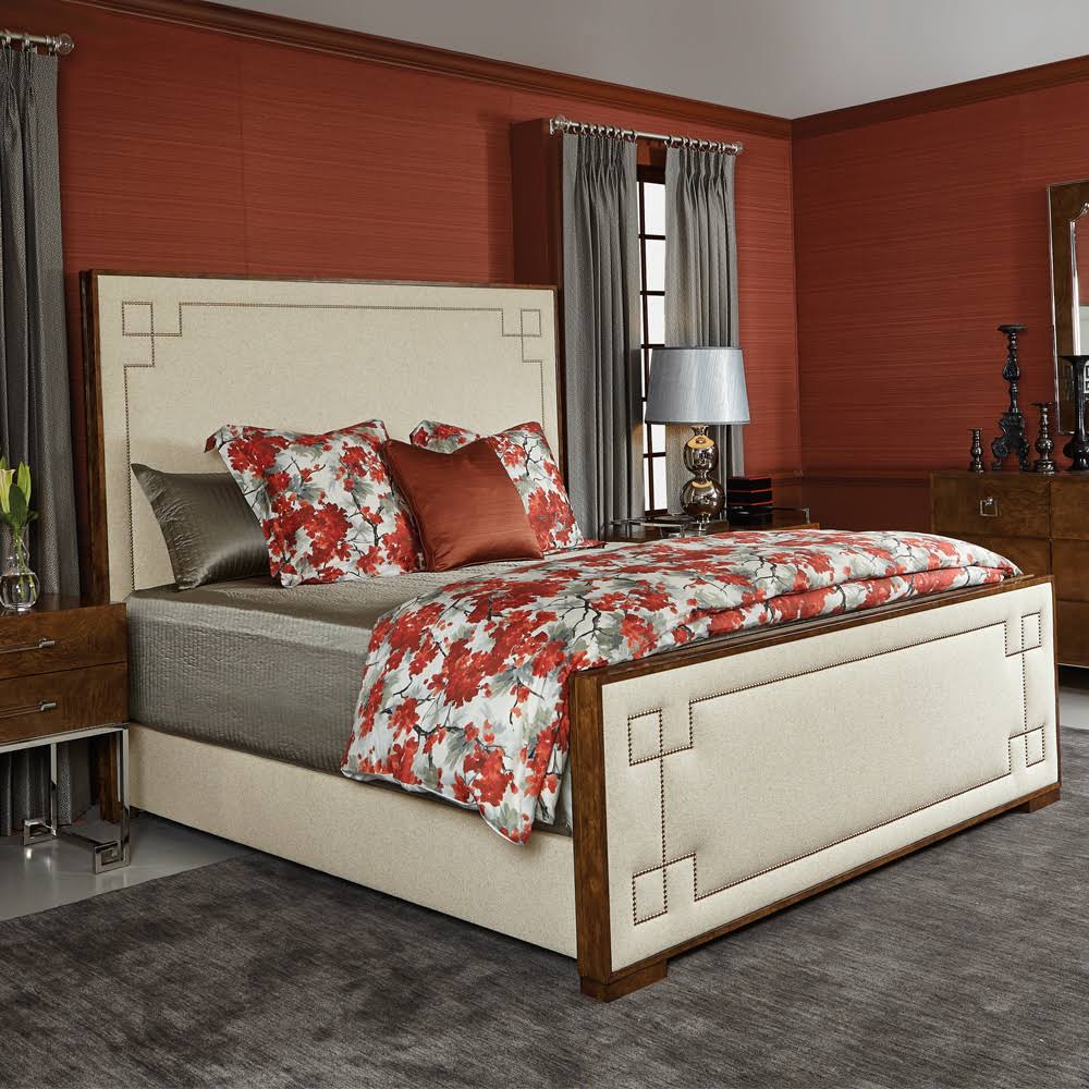 Dark Caramel Queen Upholstered Panel Bed Y3956