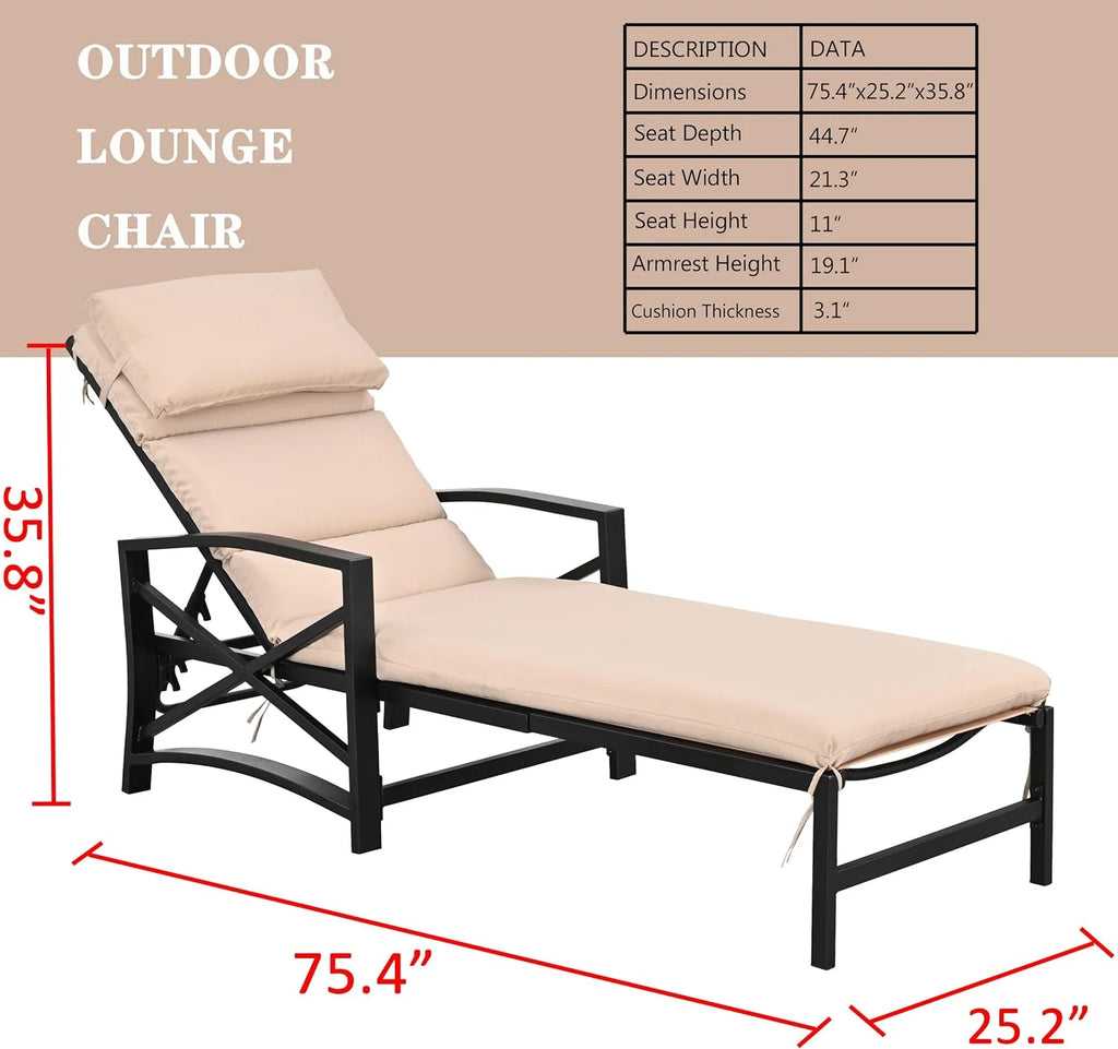 2 Piece Patio Chaise Lounge Chair Set with Cushions O7134