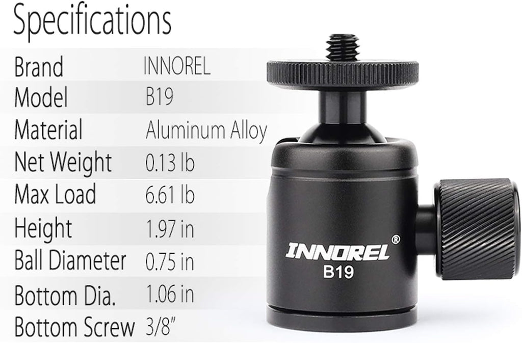 Mini Tripod Ball Head Metal Ballhead 360° Pan 90° Tilt with 3/8 to 1/4 Adapter CNC Ballheads, Max Load 6.61 lb H530