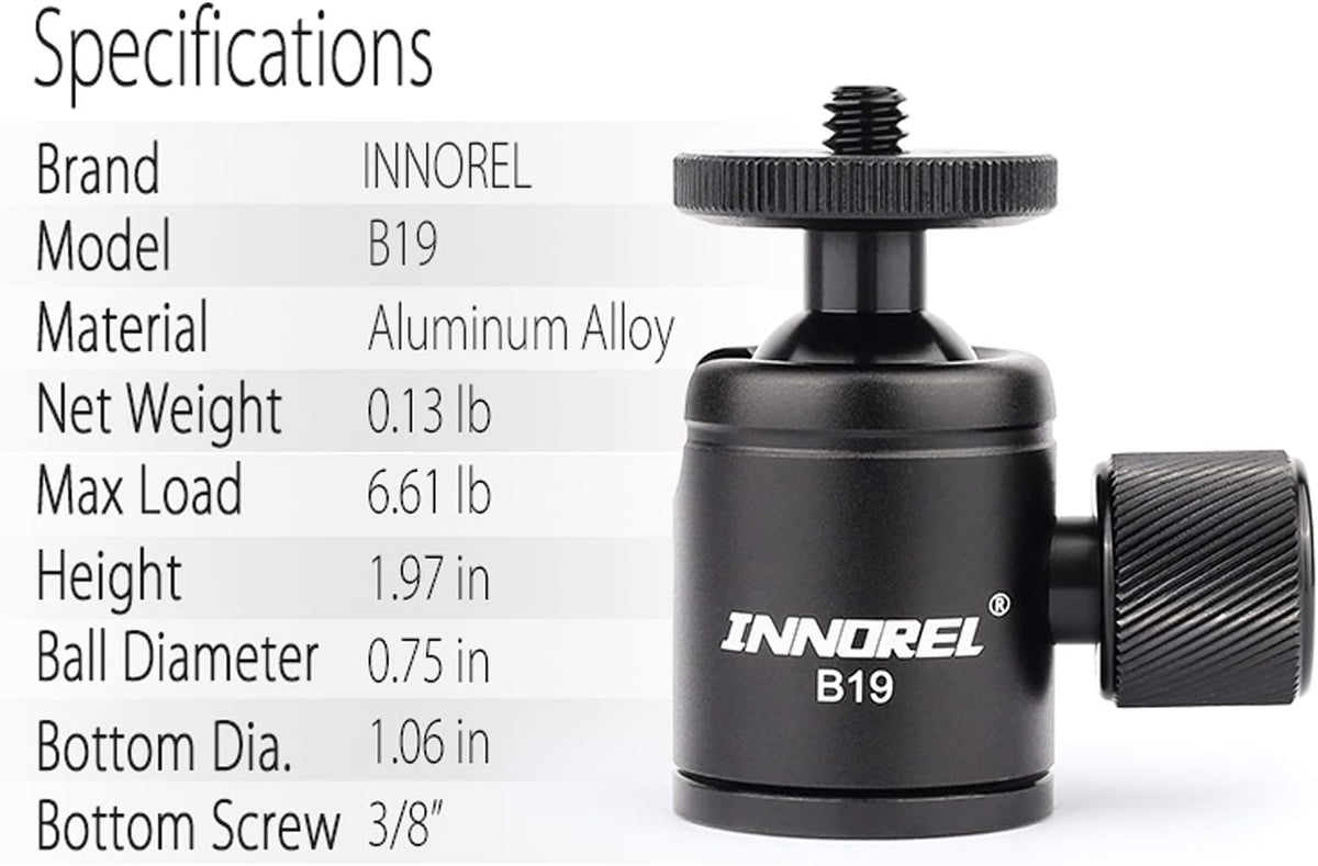 Mini Tripod Ball Head Metal Ballhead 360° Pan 90° Tilt with 3/8 to 1/4 Adapter CNC Ballheads, Max Load 6.61 lb H530