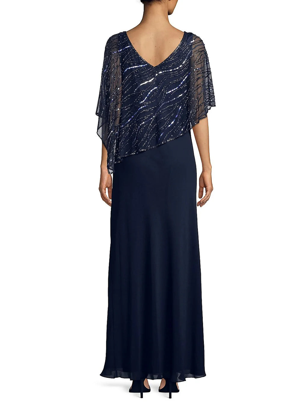 Navy Sequined V Neck Formal Dress A530984