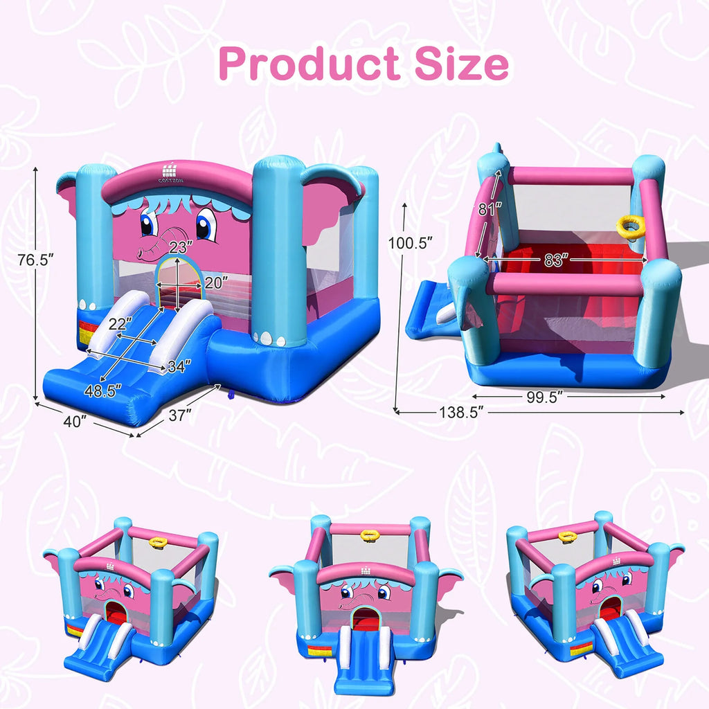 Inflatable Bounce House 3-in-1 Elephant Theme Castle with 750W Blower G14547