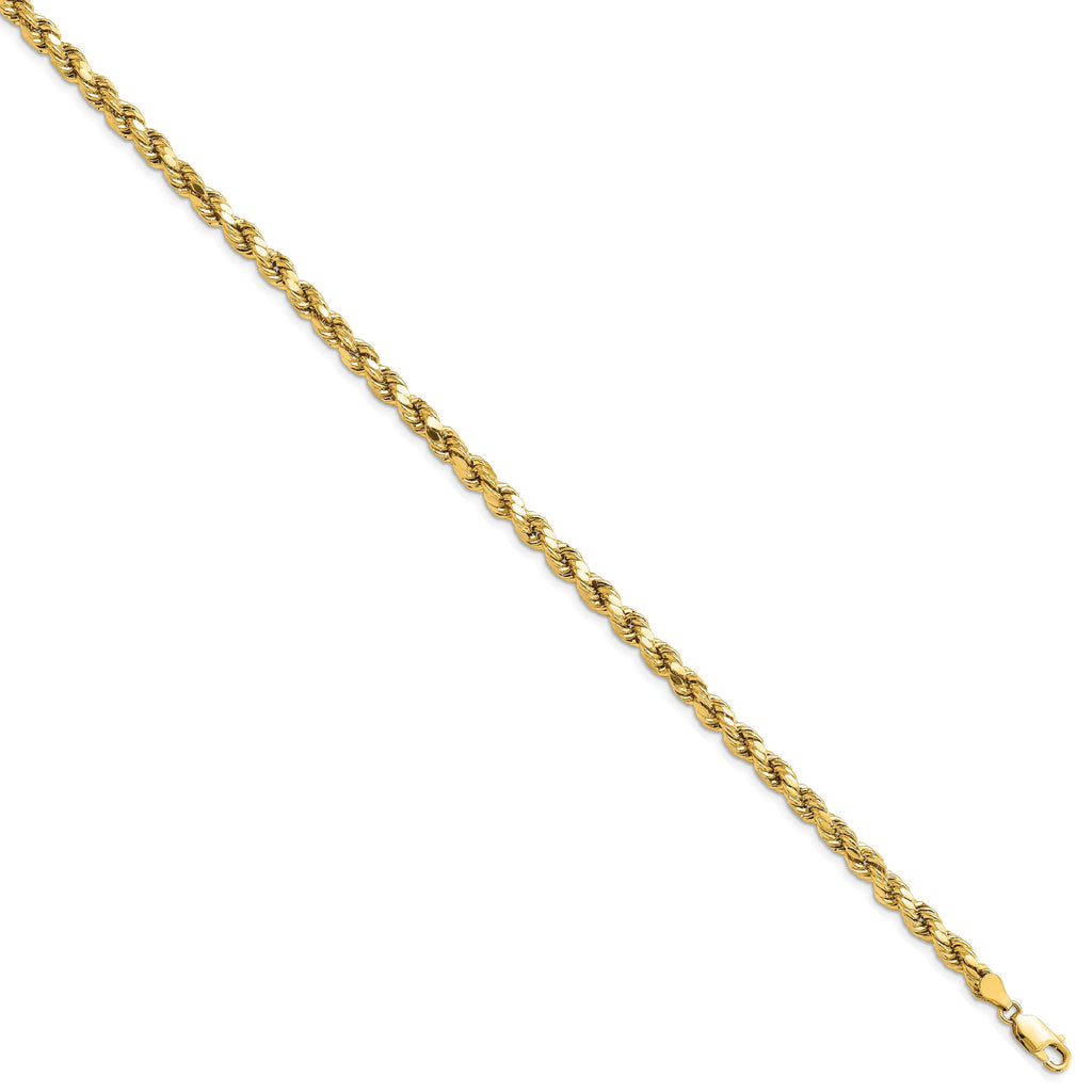 14 Karat Yellow Gold Diamond-cut Rope Chain Bracelet T9380