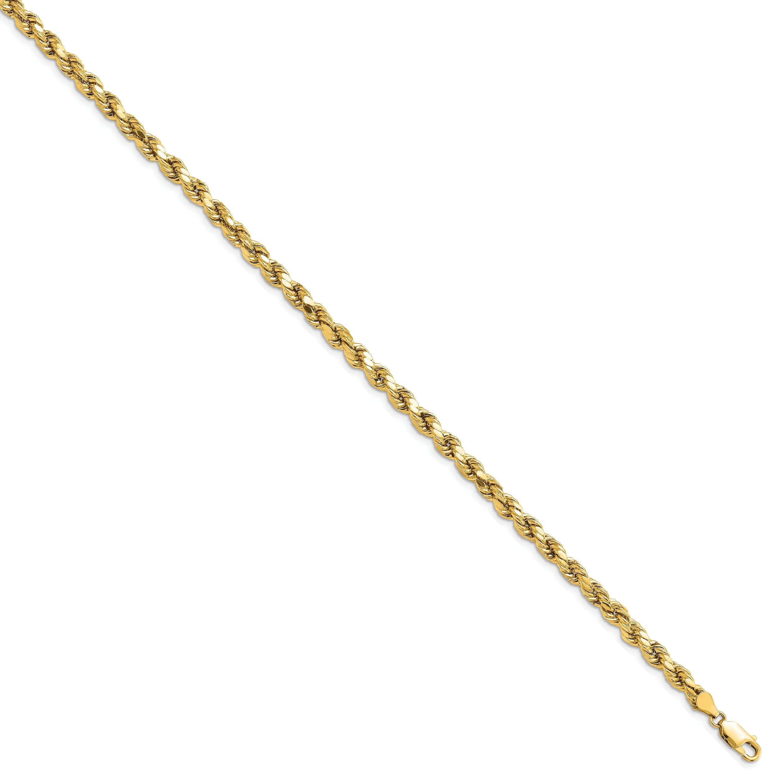 14 Karat Yellow Gold Diamond-cut Rope Chain Bracelet T9380