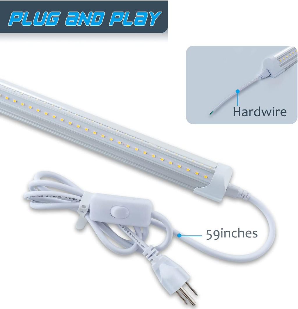 6 Pack 4FT 40W Integrated V Shaped LED Shop Light, Linkable White Daylight 6000k, On/Off Switch Cable Clear Cover U9984