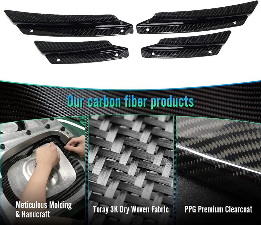 4pcs Front Side Body Bumper Canards Trim for 2020 2021 Chevrolet Corvette C8, Genuine Carbon Fiber C40188