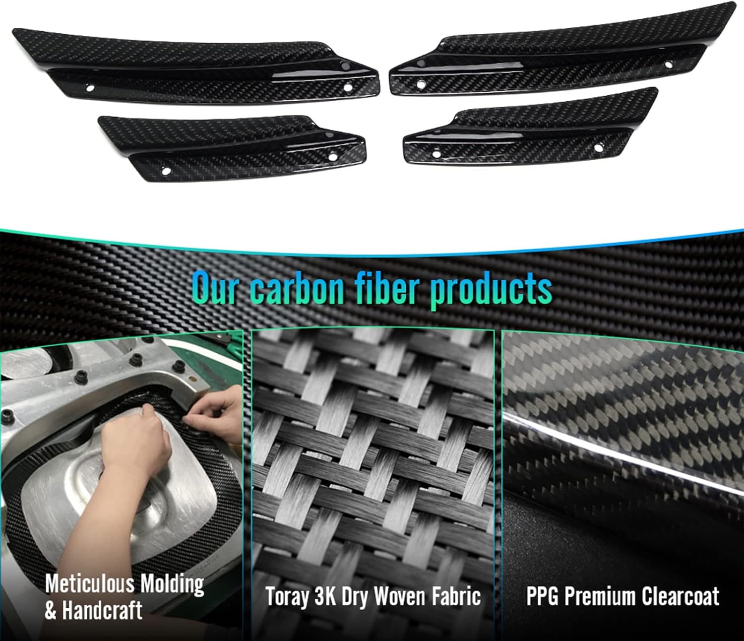 4pcs Front Side Body Bumper Canards Trim for 2020 2021 Chevrolet Corvette C8, Genuine Carbon Fiber C40188