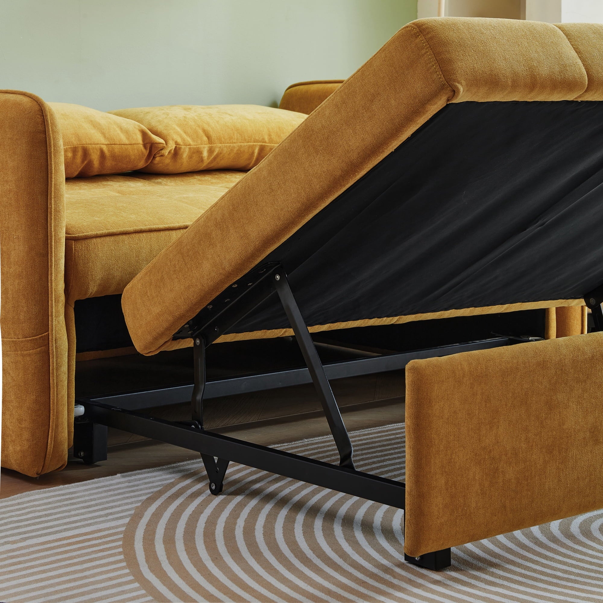 Yellow Chenille Sofa Bed with Adjustable Armrests X666