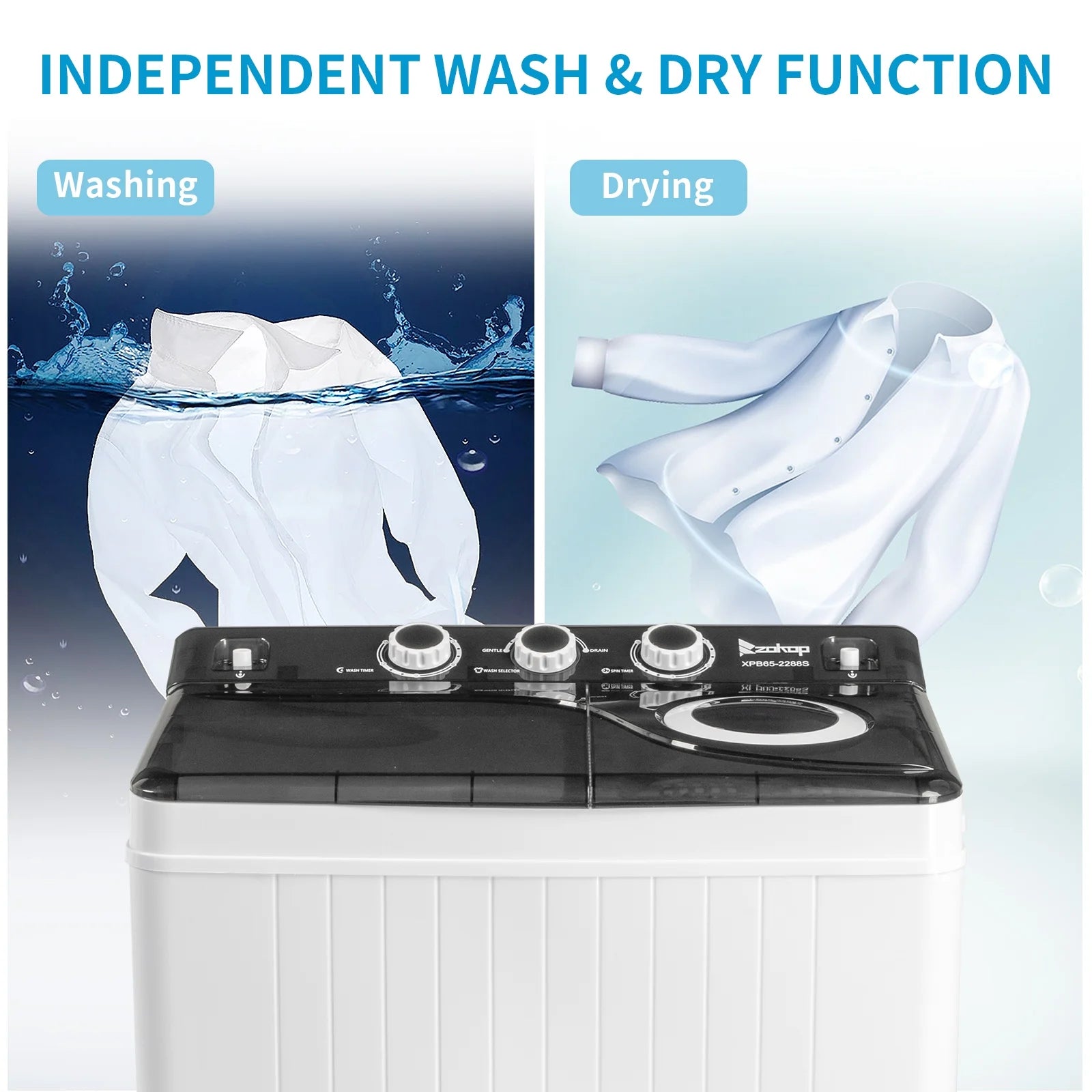 Semi-automatic Twin Tub Washing Machine with Built-in Drain Pump, 26Lbs, White&Black U729347