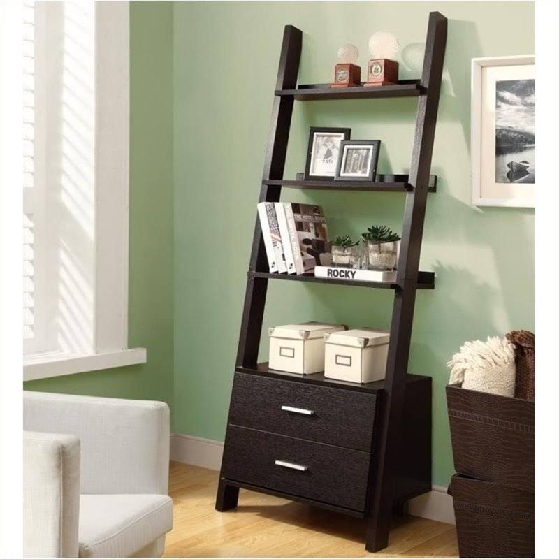 4 Shelf Ladder Bookcase with 2 Drawers in Cappuccino H233893