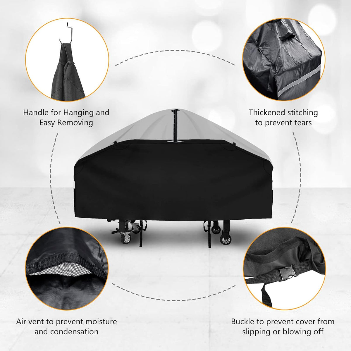 Black 600D Waterproof Griddle Cover with Support Pole K368744