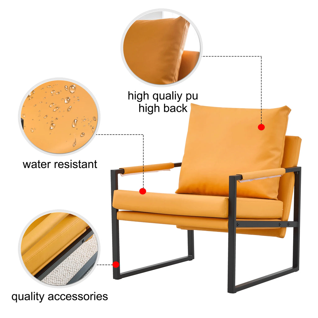 Orange PU Leather Accent Armchair with Metal Frame A932