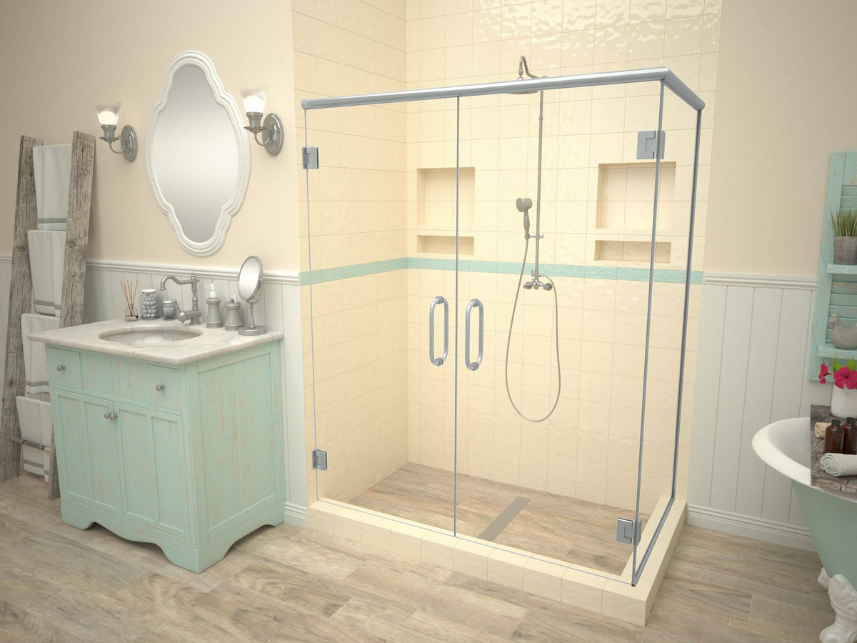 Double Curb Shower Pan with Center Trench Drain Y994955