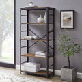 Rustic Oak/Black Metal 4-Shelf Etagere Bookcase J443915