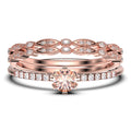 1.55 Carat Round Cut Morganite And Diamond Moissanite Engagement Ring Trio Set in 925 Sterling Silver With 18k Rose Gold Plating K695336
