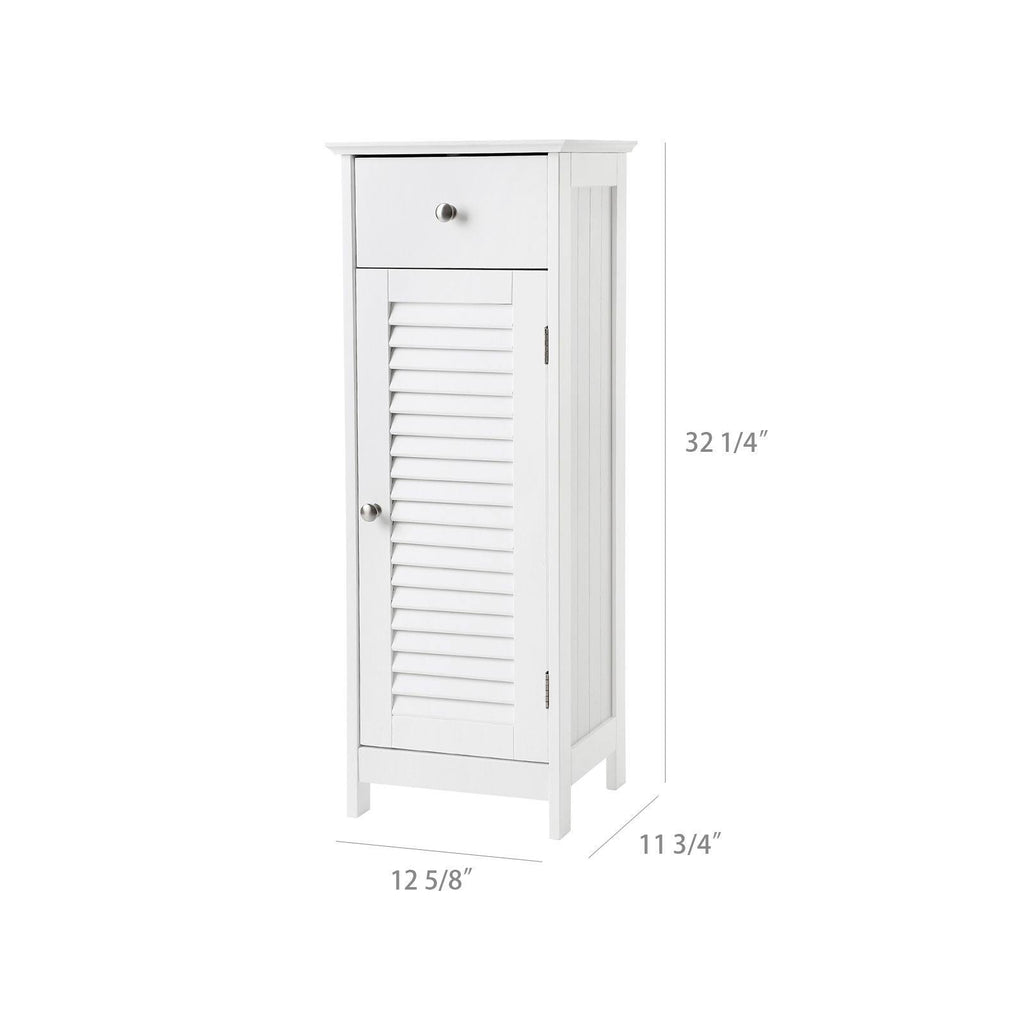 White Wooden Bathroom Floor Cabinet with Drawer and Single Shutter Door O71936