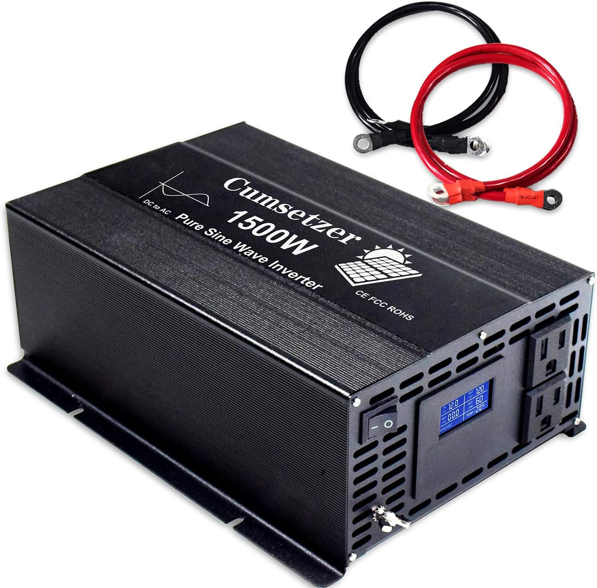 1500w 12v Pure Sine Wave Power Inverter DC to AC 110v 120v with Dual US Outlet and LCD Display J450