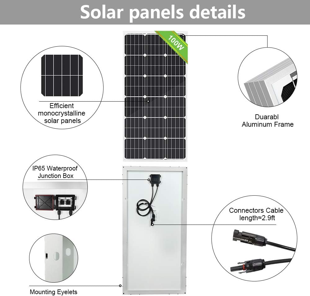 500W Solar Wind Power Kit with Hybrid Controller, 100W Mono Solar Panel P958