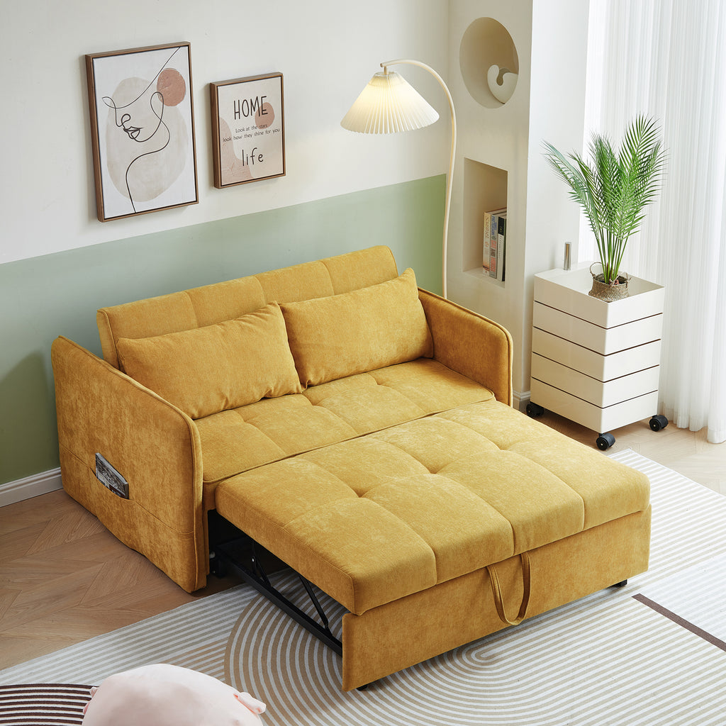 Yellow Chenille Sofa Bed with Adjustable Armrests X666