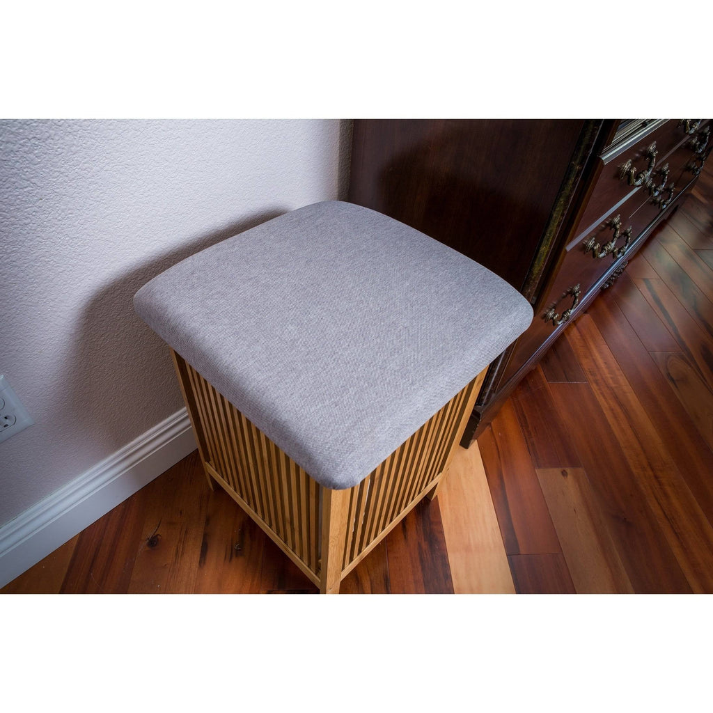 Bamboo Laundry and Storage Basket/Ottoman, 21 inch Tall M210