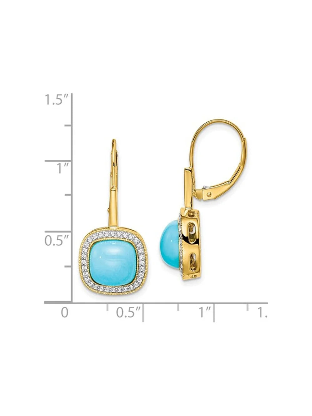 Turquoise Dangling Leverback Earrings in 14K Yellow Gold with Diamonds I95558