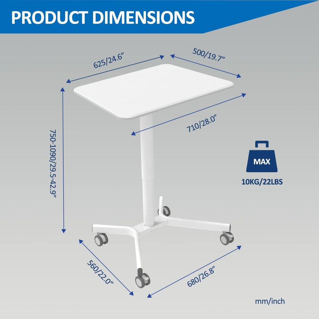 Pneumatic Mobile Laptop Standing Desk with Lockable Wheels L314878