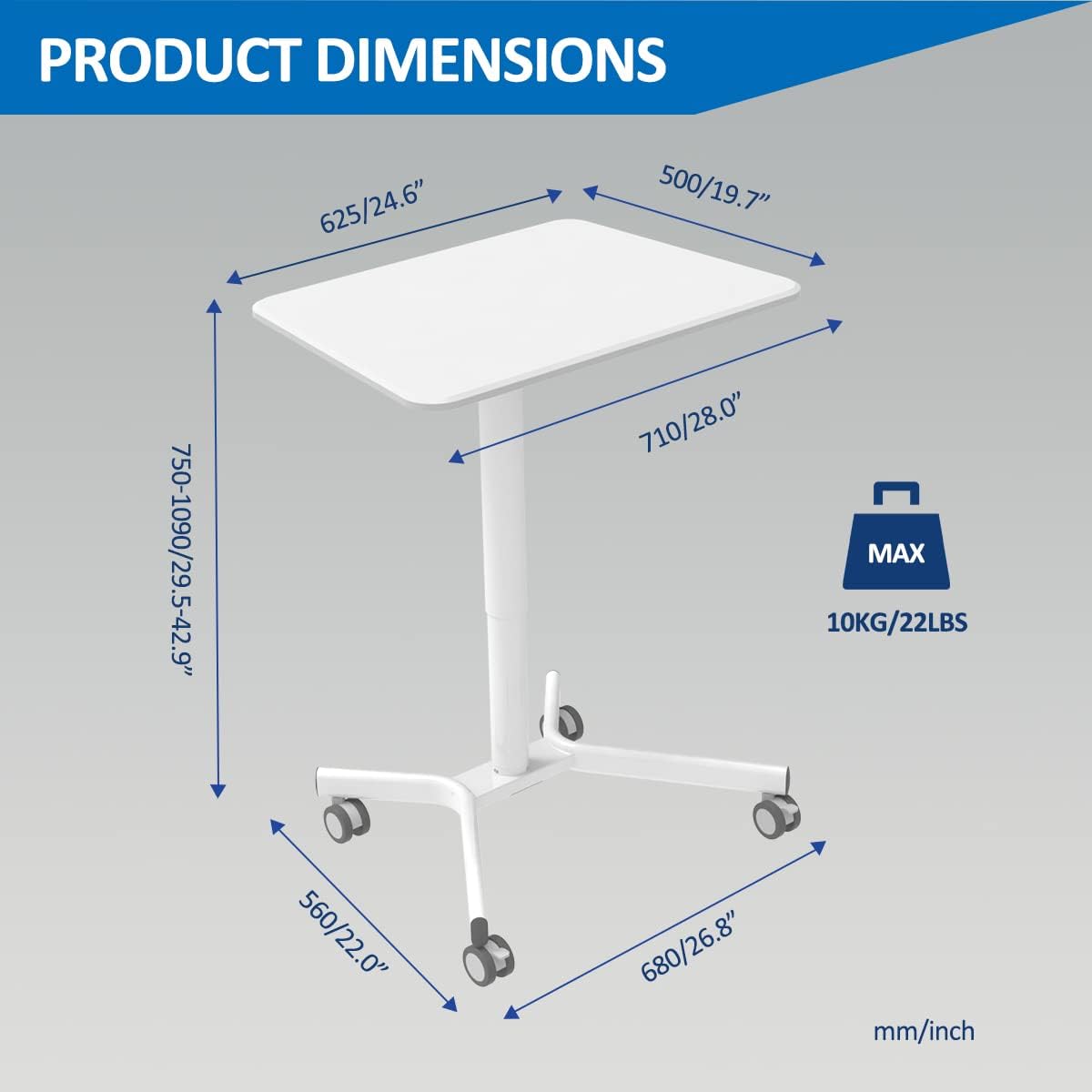 Pneumatic Mobile Laptop Standing Desk with Lockable Wheels L314878