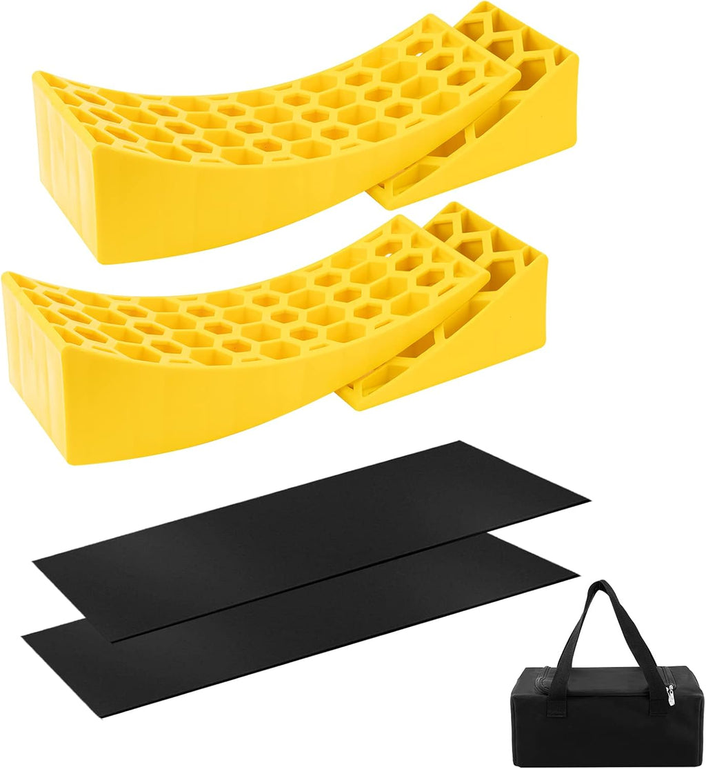 2-Pack Heavy Duty RV Leveling Blocks with Wheel Chocks and Anti-Slip Rubber Grip Mats Q2269