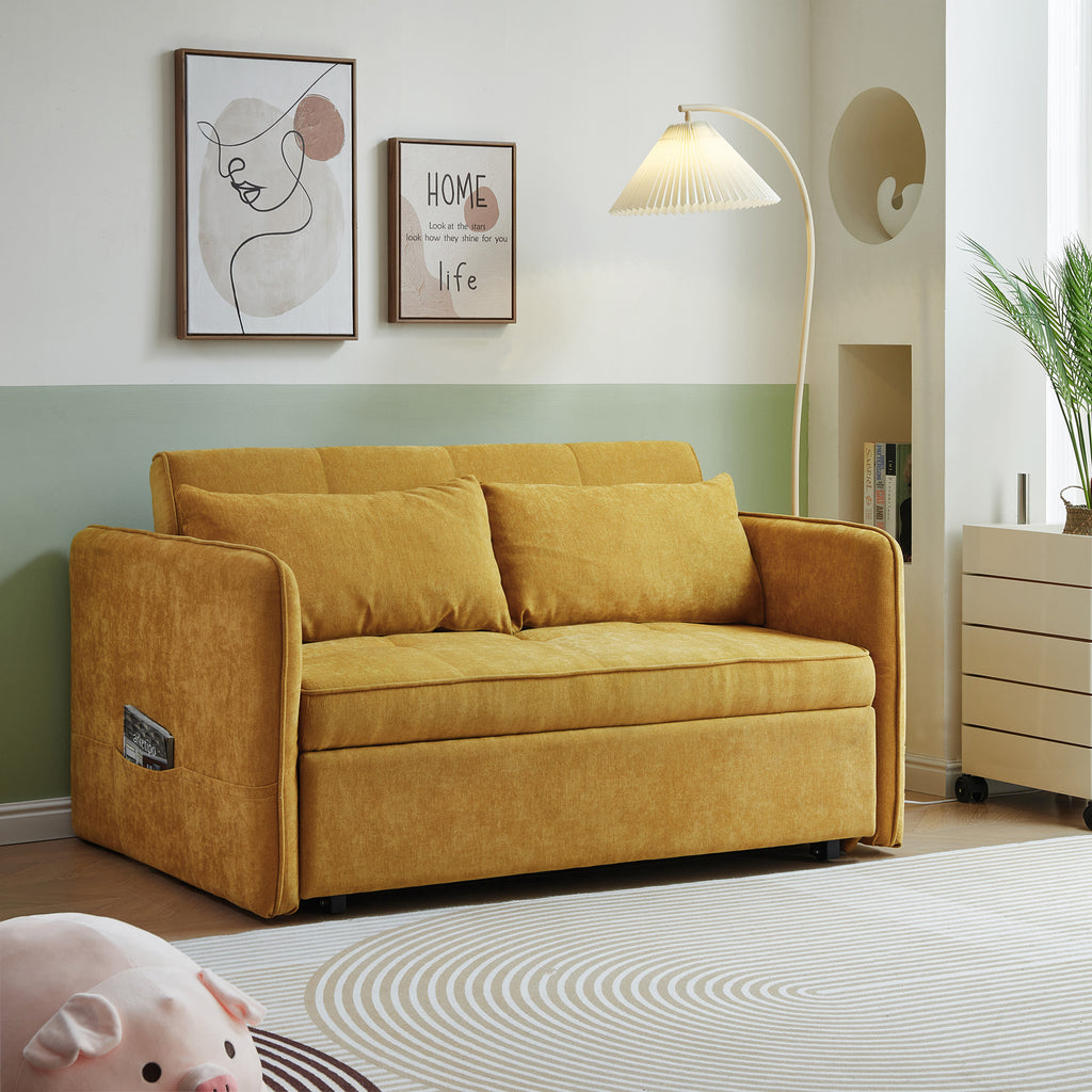Yellow Chenille Sofa Bed with Adjustable Armrests X666