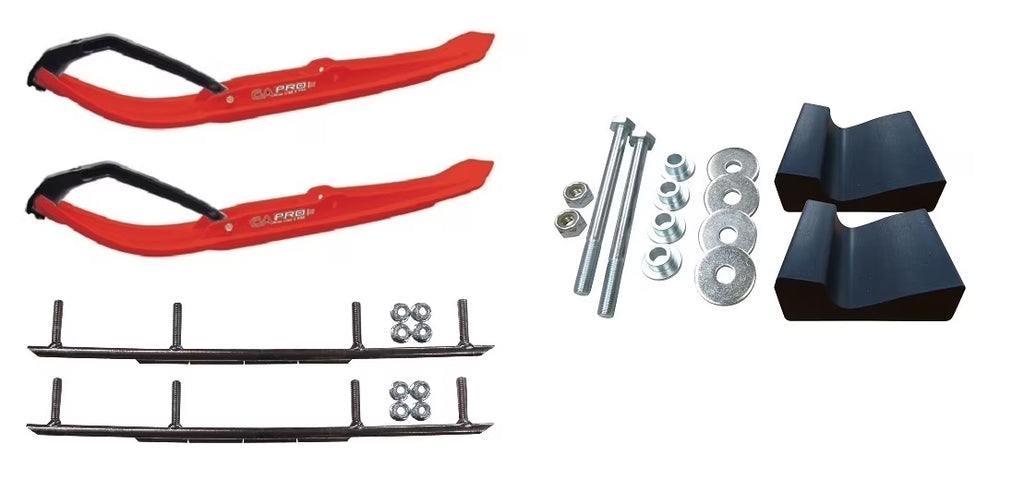 Red MTX Snowmobile Skis with 8" Round Bars Complete Kit V691036