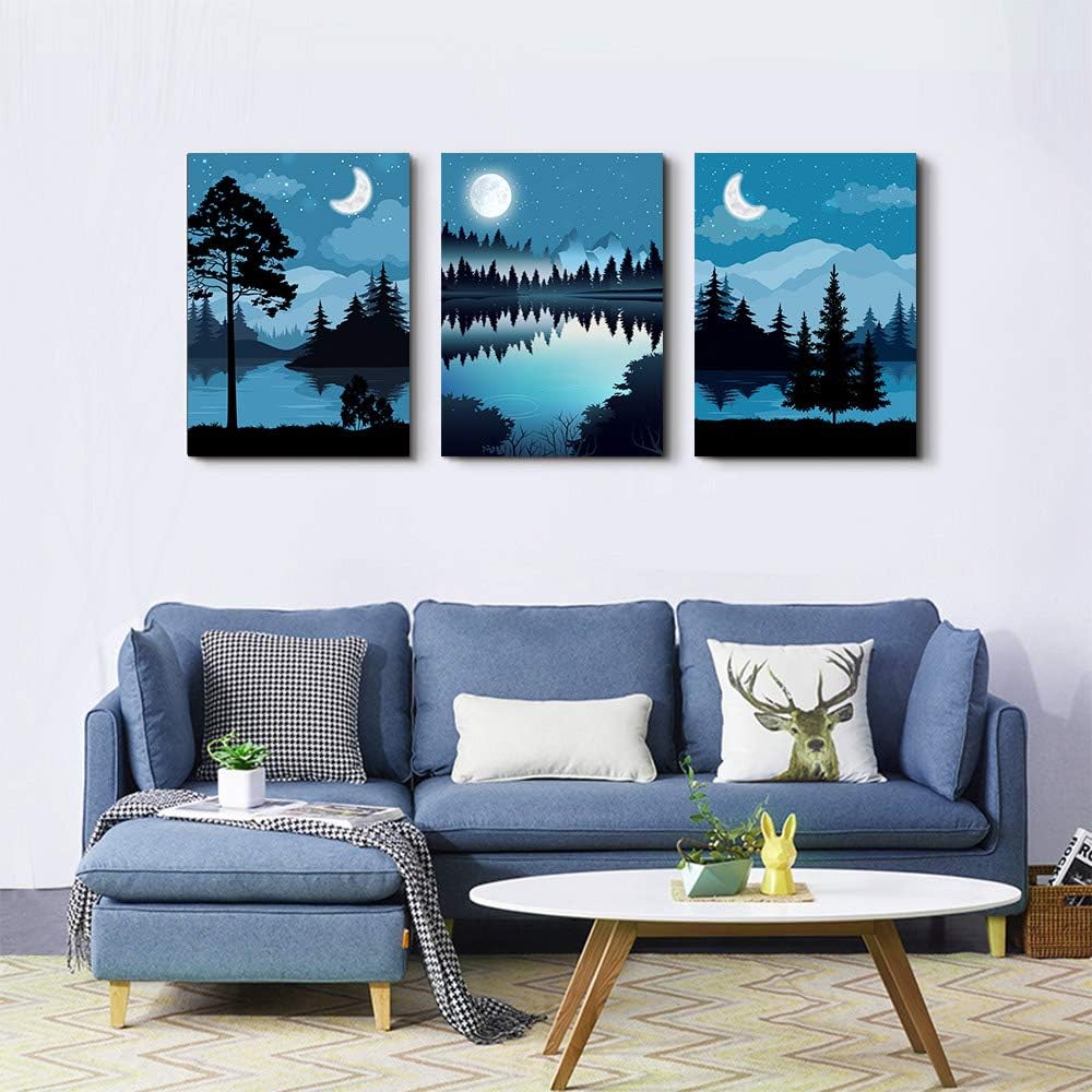 Blue Abstract Geometric Canvas Wall Art 3 Piece Framed J152966