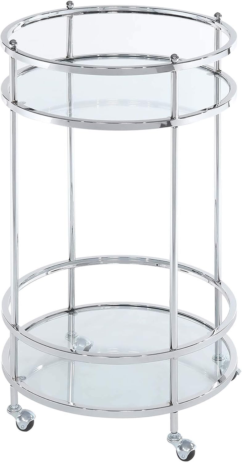 Clear Glass Chrome Frame Bar Cart With Wheels S7826