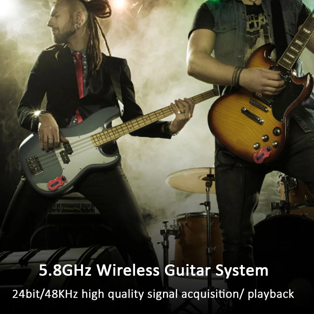5.8G Wireless Guitar System Red Transmitter Receiver with USB Charging Cable M394