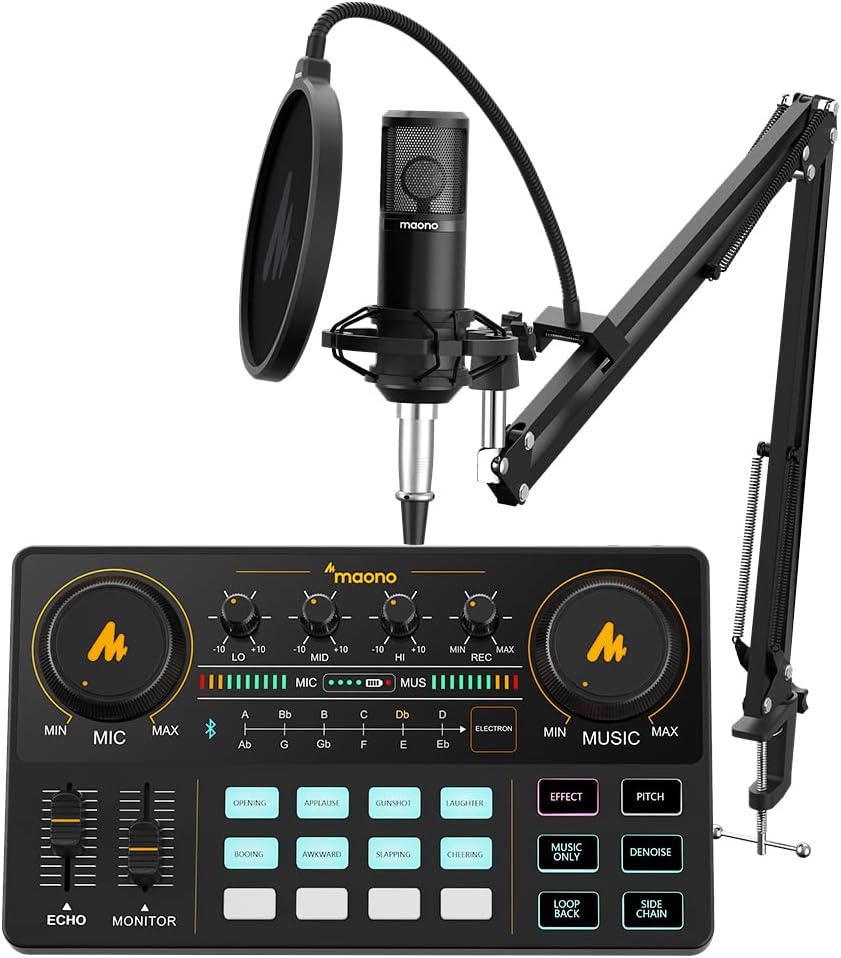 Audio Interface with DJ Mixer and Sound Card, Portable Podcast Production Studio with Microphone Y4216