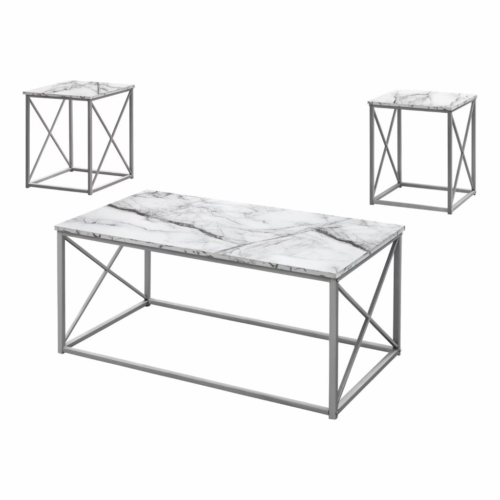 White Grey Metal Coffee End Side Table Set E1609