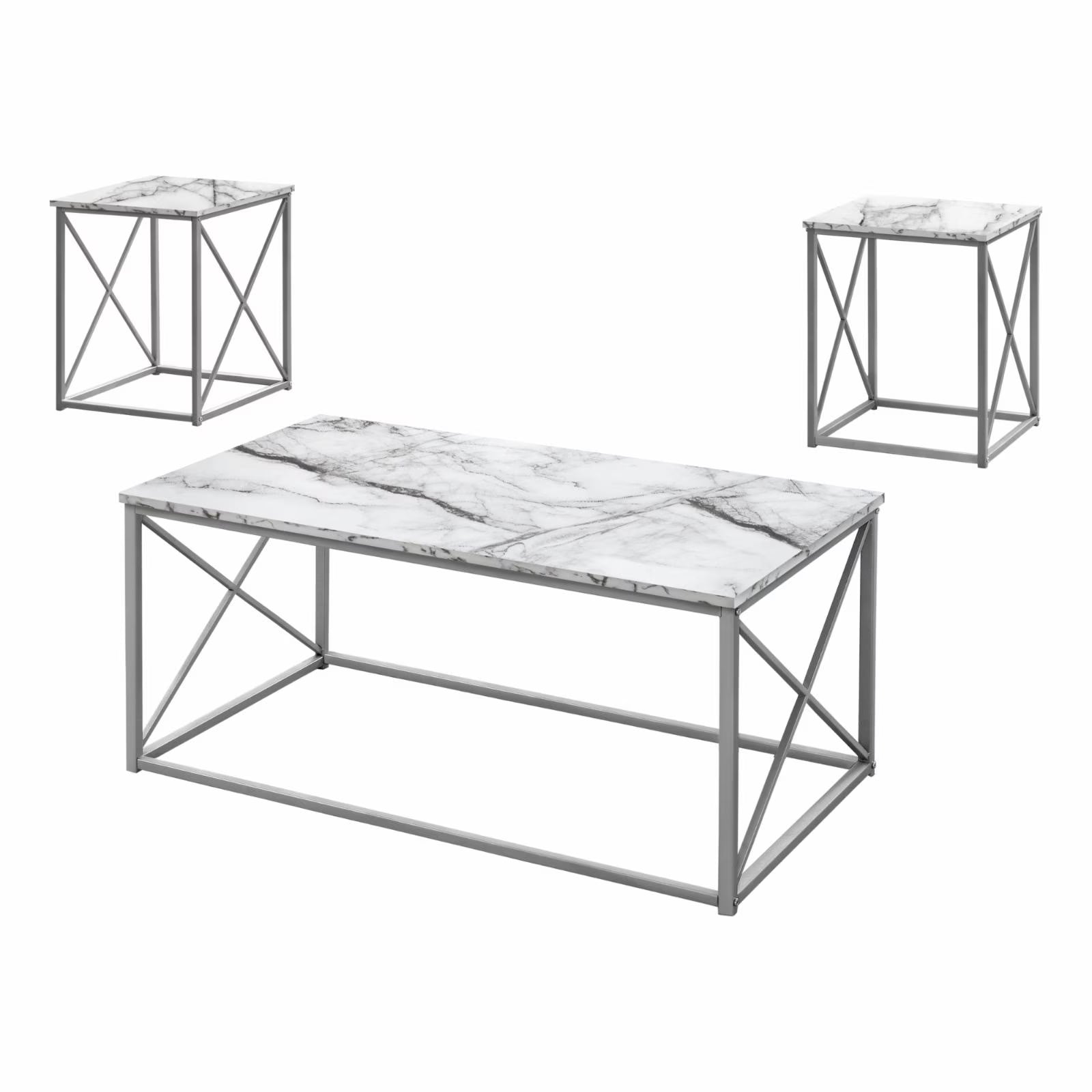 White Grey Metal Coffee End Side Table Set E1609