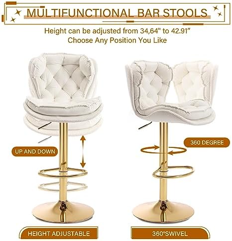 Swivel Barstools Set of 4 Velvet Upholstered Adjustable Stool Chair S7759