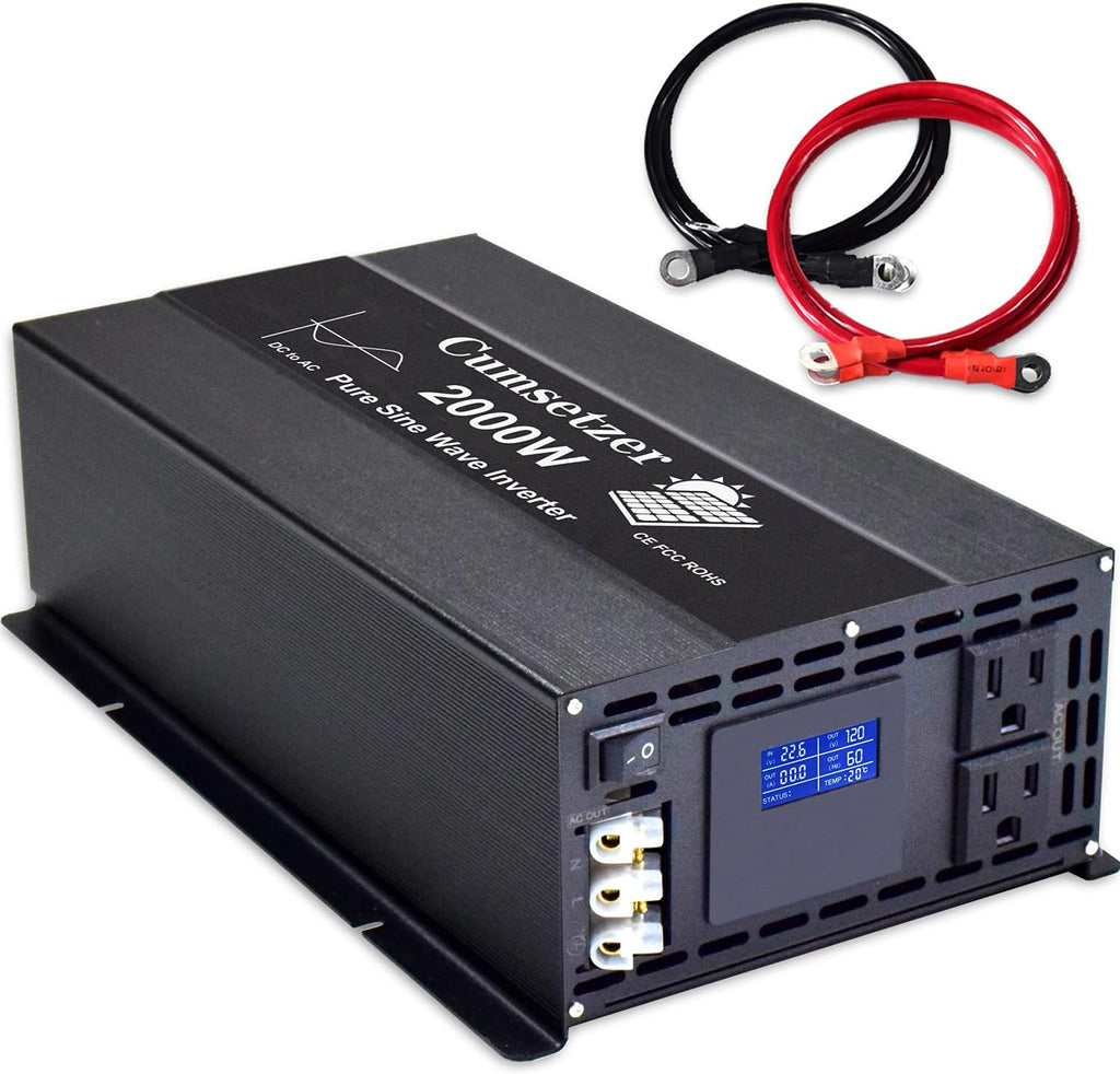 1500w 12v Pure Sine Wave Power Inverter DC to AC 110v 120v with Dual US Outlet and LCD Display J450