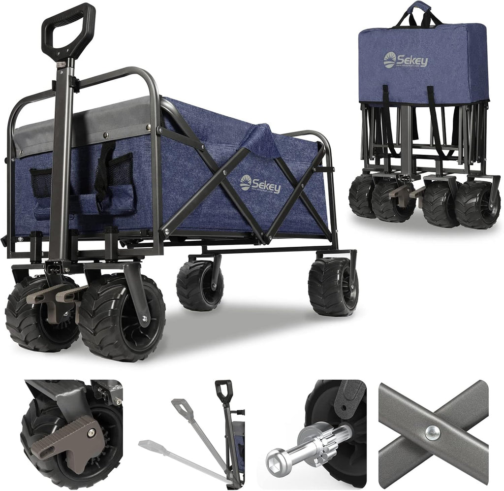 Red Collapsible Folding Wagon Cart with Brake, All Terrain Wheels Q642