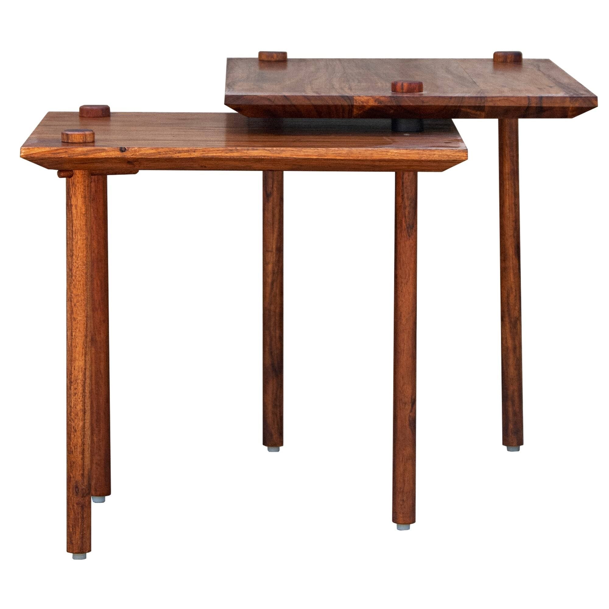 Solid Wood End Table with Pull Out Extension, Dark Brown J9385