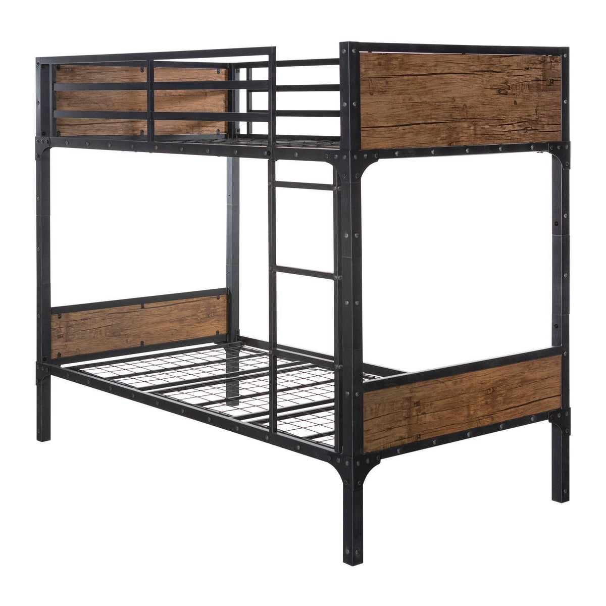 Twin Over Twin Rustic Wood Bunk Bed Brown Y11239