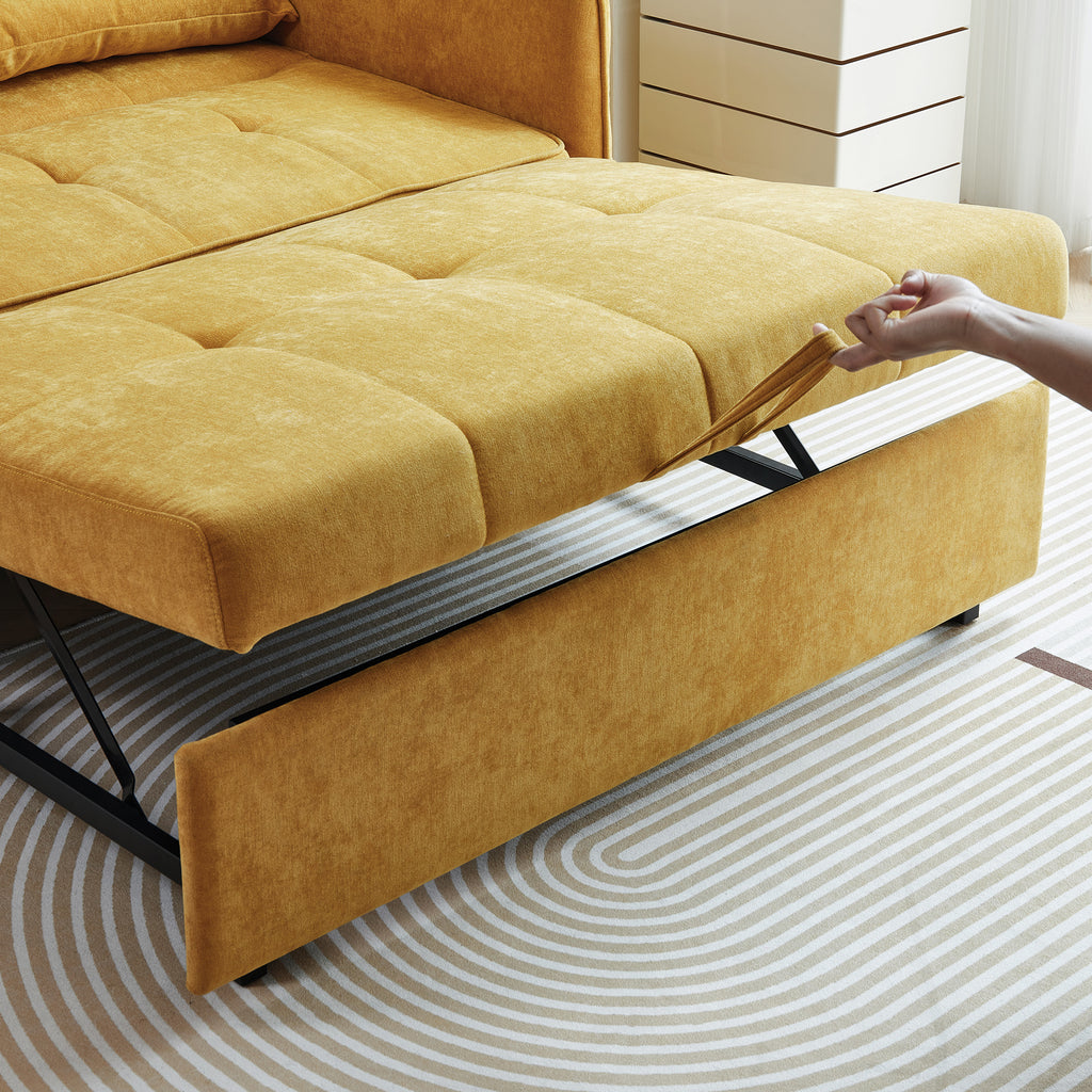Yellow Chenille Sofa Bed with Adjustable Armrests X666