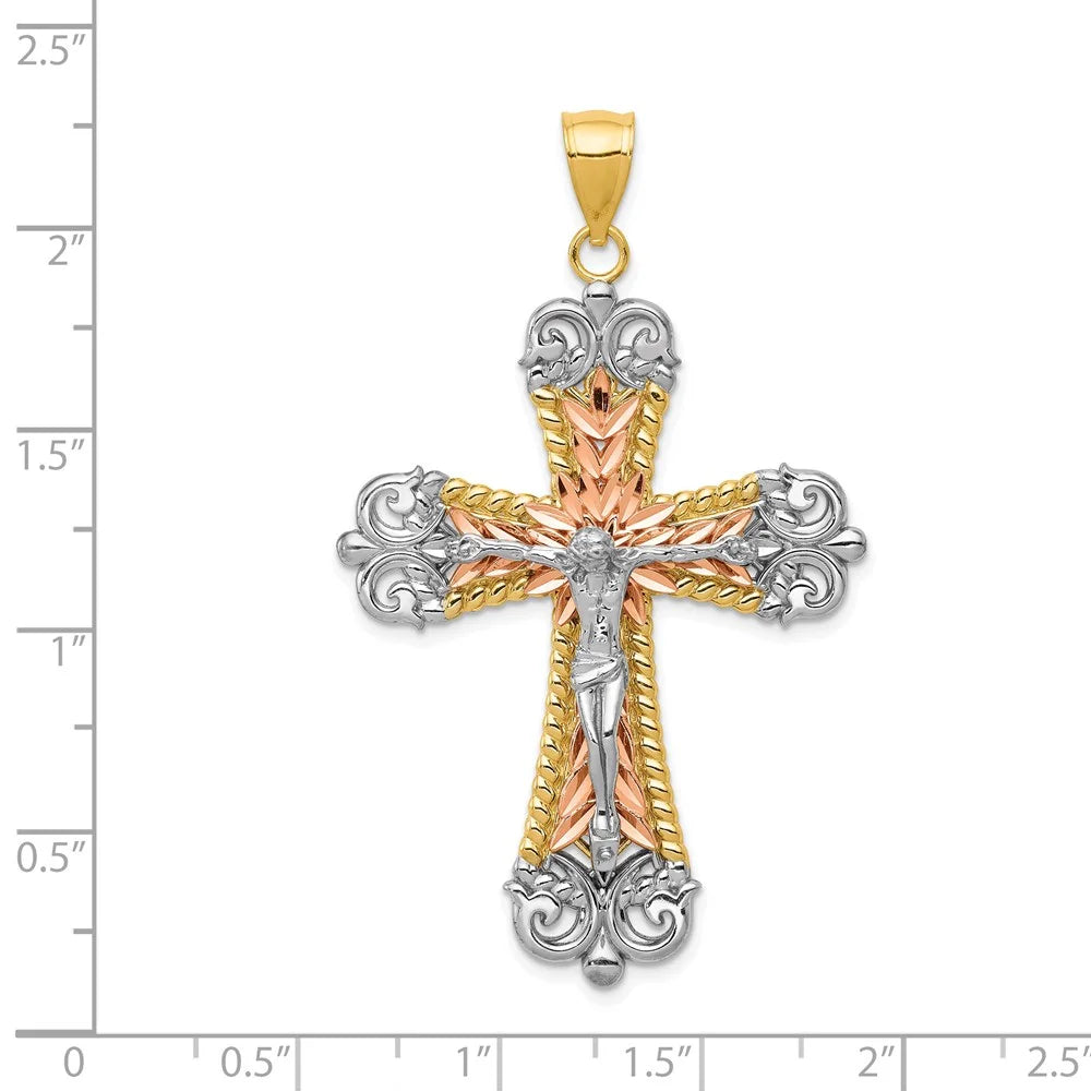 14K Tri-Color Crucifix Cross Pendant C346580