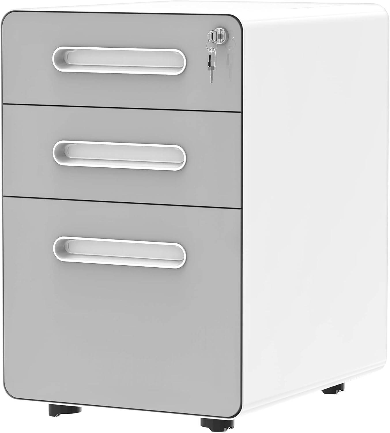 White Metal 3-Drawer Rolling File Cabinet with Lock C960271